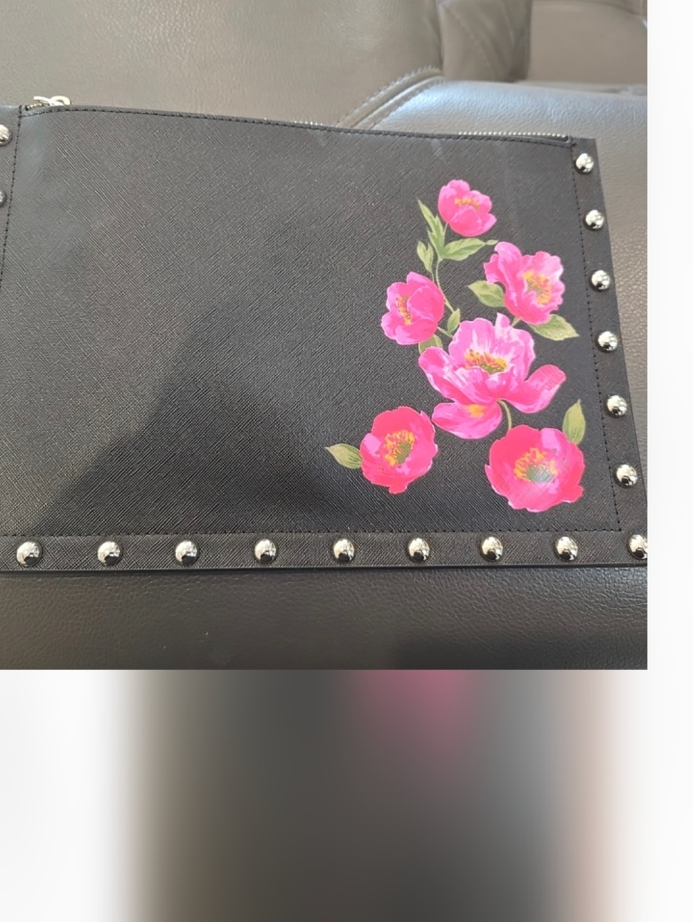 White House Black Market Black Mini Bag with Pink Floral Print